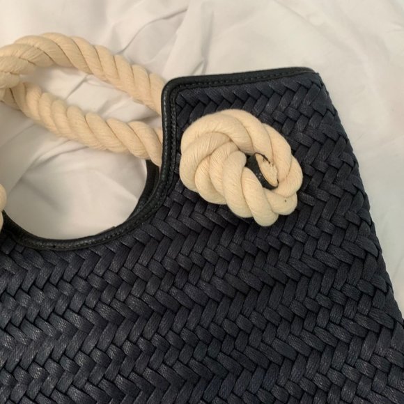 Talbots Navy Weave Handbag with Chunky Rope Handle EUC - Picture 3 of 16